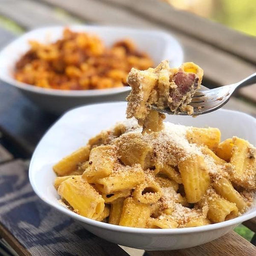 Pasta Evangelists Meal Carbonara of Dreams with Fresh Sedanini, Pancetta & Parmigiano Reggiano