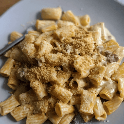Pasta Evangelists Meal Carbonara of Dreams with Fresh Sedanini, Pancetta & Parmigiano Reggiano