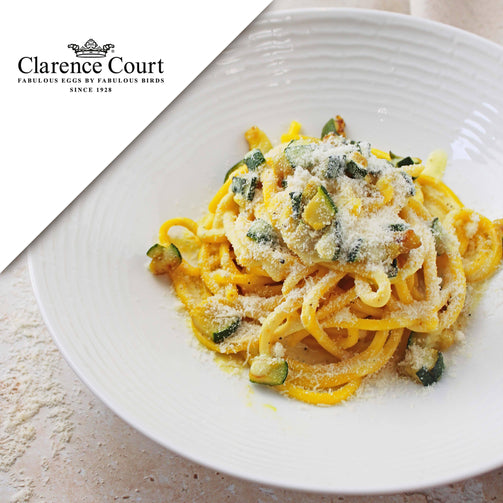 Pasta Evangelists Meal Clarence Court Courgette Carbonara with Fresh Bucatini (Vegetarian)