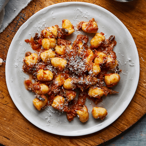 Pasta Evangelists Meal Gnocchi "Rustici" with a Beef & Barolo Wine Ragù and Parmigiano Reggiano