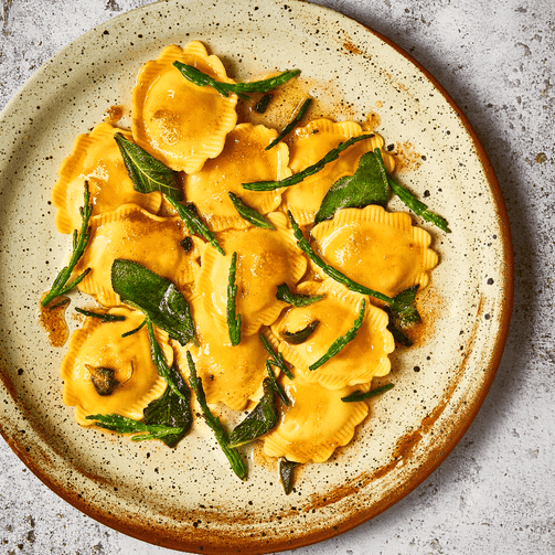 Pasta Evangelists Meal Lobster "Sunflower" Ravioli with a Sage Butter Sauce