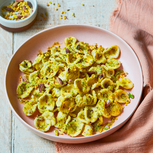 orecchiette with sicily's pistachio pesto (vegan) - pasta evangelists weekly menu