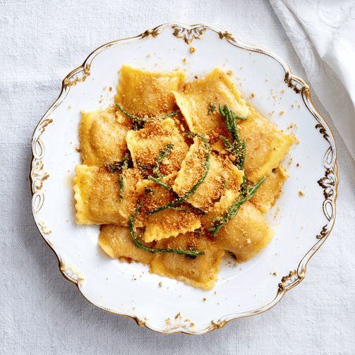 Pasta Evangelists Meal Prawn & Chilli Ravioli with Grissini Crumb, Samphire & Sage Butter