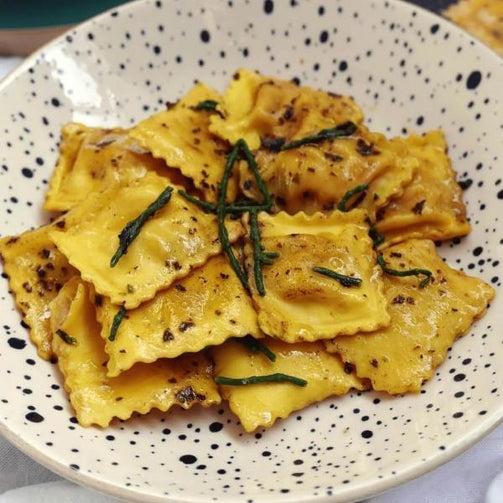 Pasta Evangelists Meal Prawn & Chilli Ravioli with Grissini Crumb, Samphire & Sage Butter