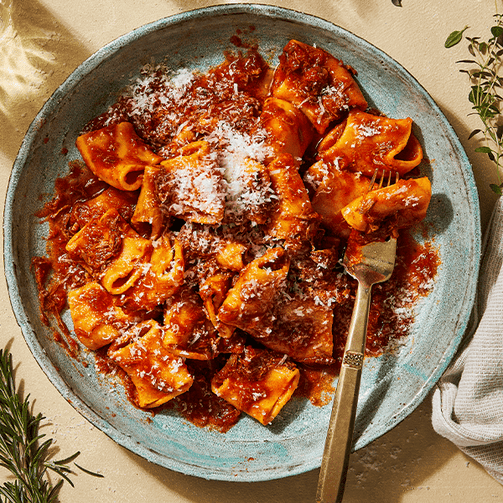 Pasta Evangelists Meal Spring Lamb Ragù with Fresh Paccheri Pasta & a Mint Crumb