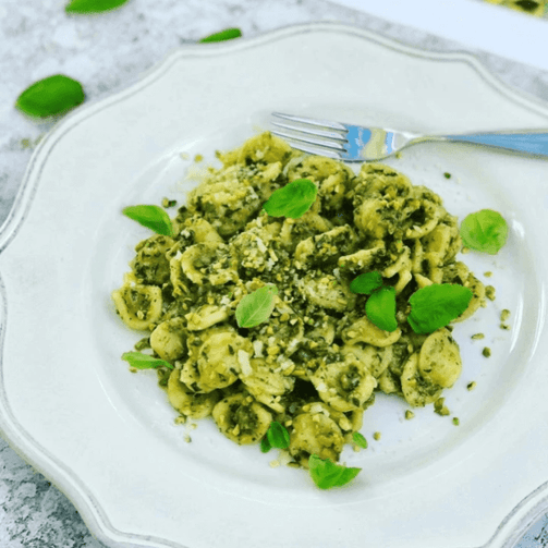 Pasta Evangelists Meal Vegan Orecchiette with Pistachio Pesto and a Pistachio Crumb