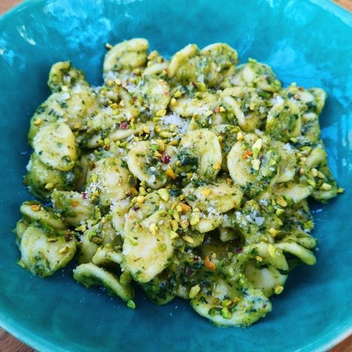 Pasta Evangelists Meal Vegan Orecchiette with Pistachio Pesto and a Pistachio Crumb