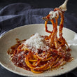 ''The Devil's Pici'' with a Spicy Tomato & Tabasco Sauce and Vegetarian Parmesan (v.)