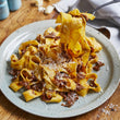 Pappardelle with Pulled Pork Ragù, BBQ Bacon Crumb & Parmigiano Reggiano